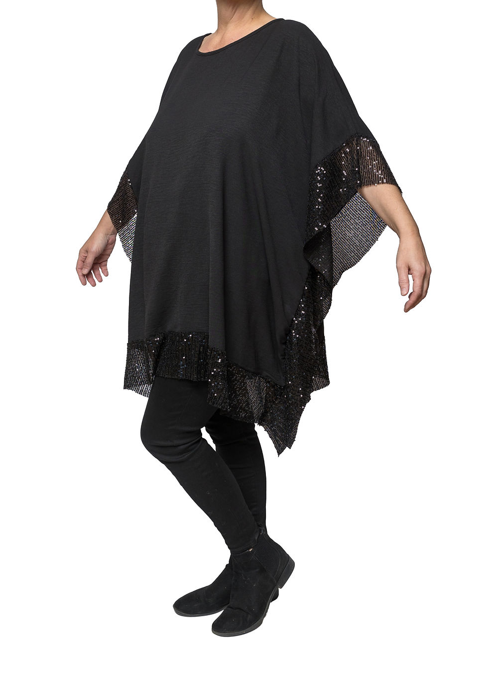 Black Sequin Batwing Top. One size fits all. Extra small to plus size.