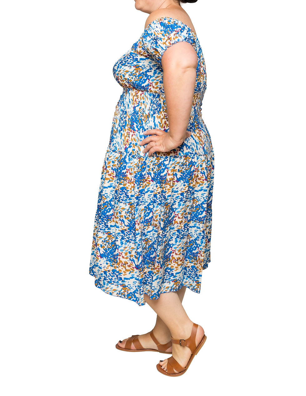 Thumbnail: Blue, Gold & White Flicks Midi Dress