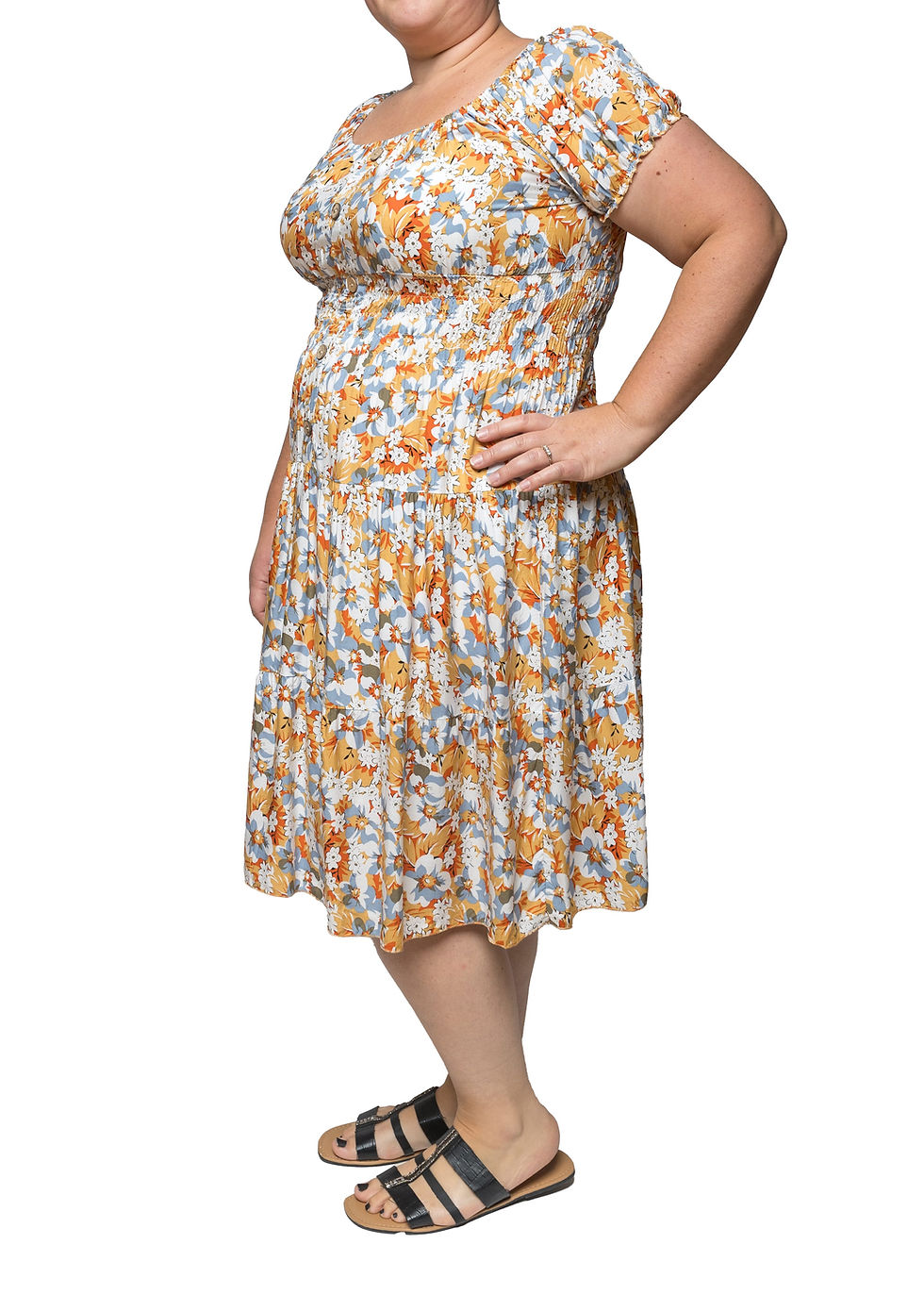 Thumbnail: Daisy & Leaves Midi Dress. One size fits all. UK size 8 to 24.