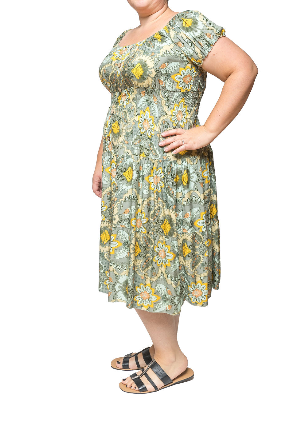 Thumbnail: Flower & Leaf Midi Dress. One size fits all. UK size 8 to 24.