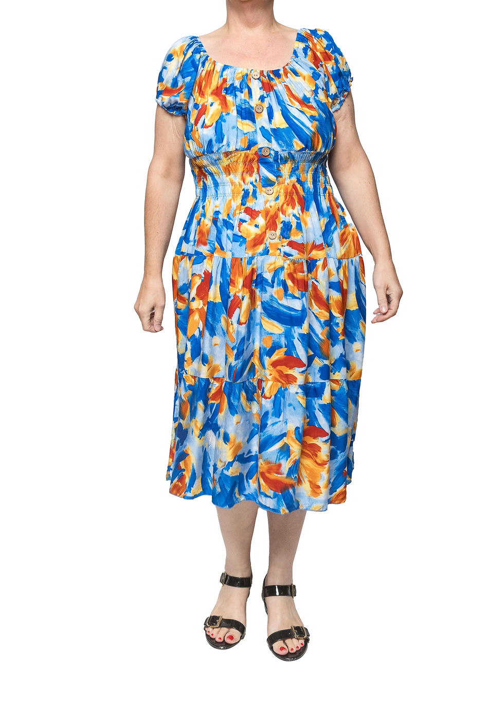 Thumbnail: Flowers & Paint Midi Dress. One size fits all. UK size 8 to 24.