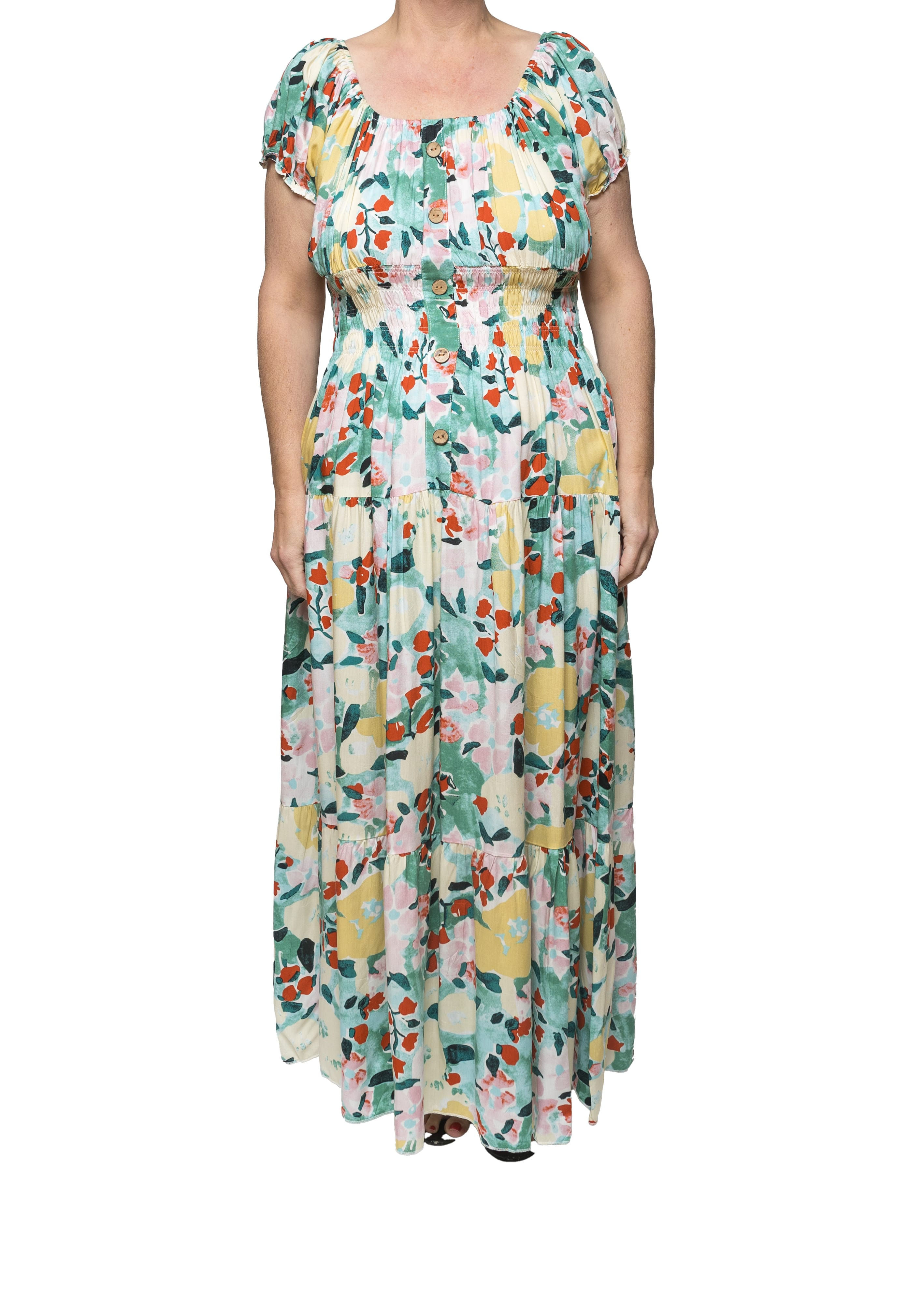 Large Flowers & Leaves Maxi Dress. One size fits all. UK 8 to 24