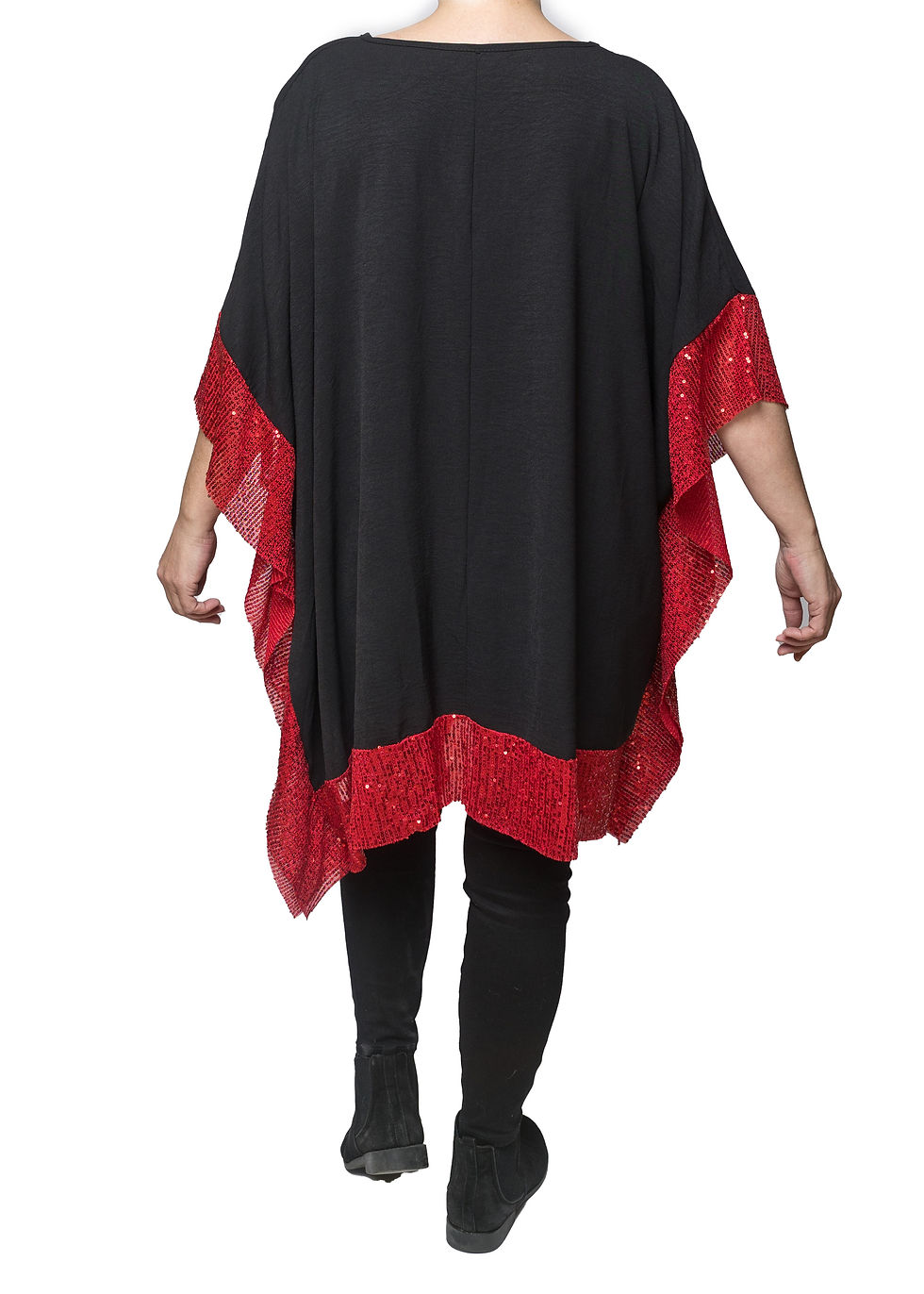 Thumbnail: Red Sequin Batwing Top. One size fits all. Extra small to plus size.