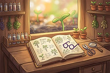 Microgreens Flora Family character icon with Holy Bible and potted plants