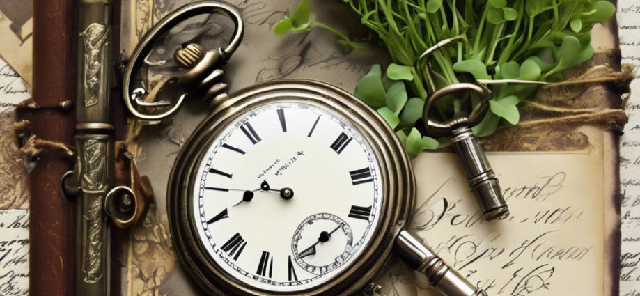Vintage pocket watch with fresh microgreens.