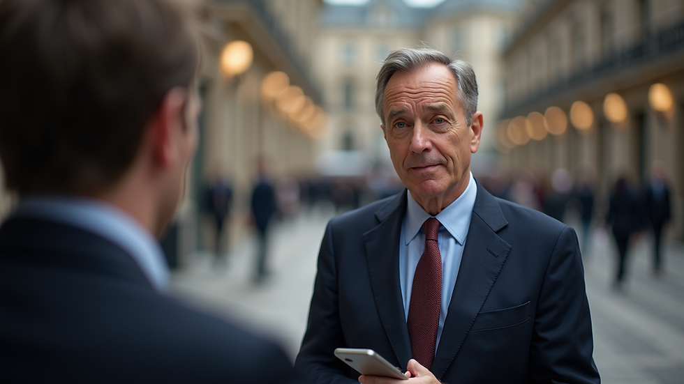 Eye-level view of a journalist interviewing a politician
