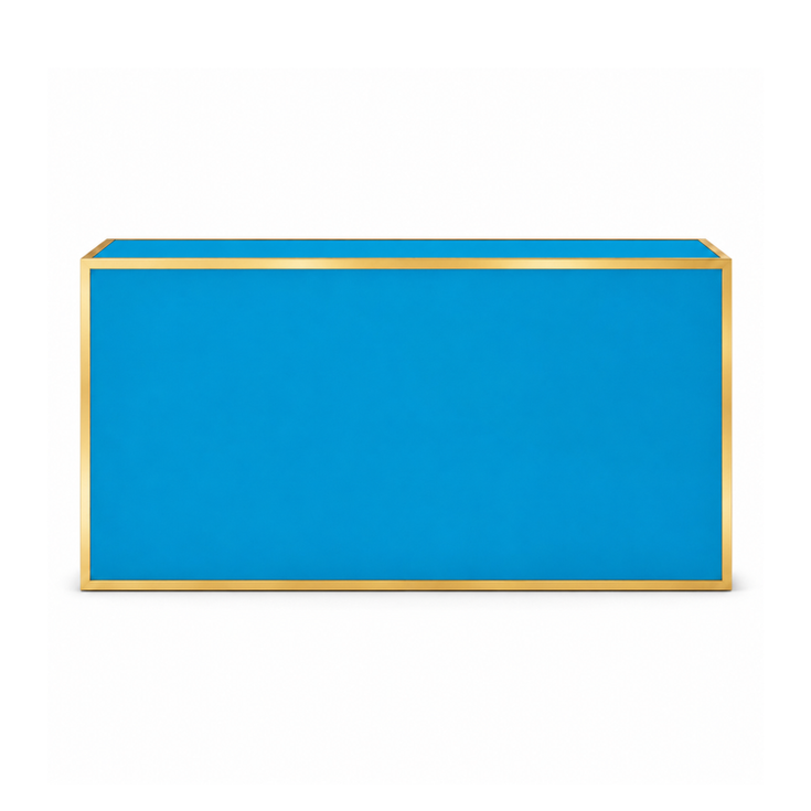 Uptown Gold Framed Light Blue 8' Bar with bright light blue panels for event rentals