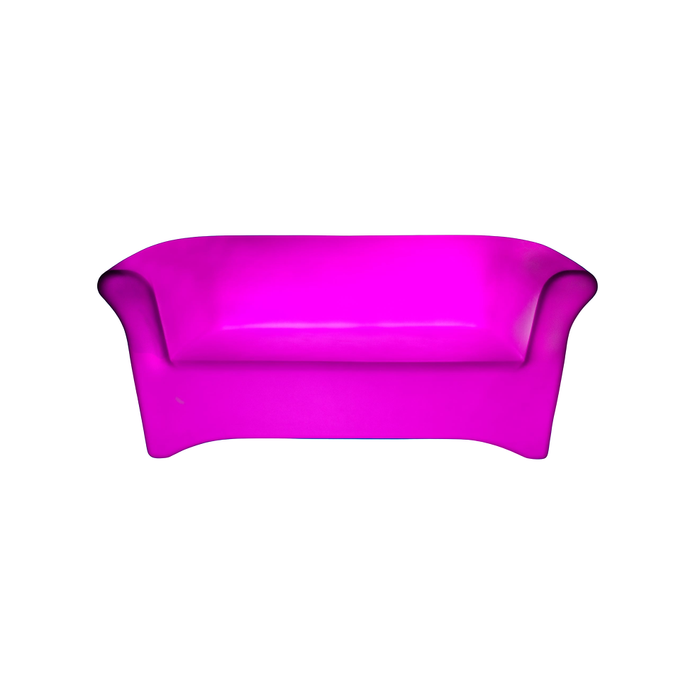 Pink illuminated LED sofa with a sleek curved silhouette for mitzvahs, weddings, parties, and modern event lounges.