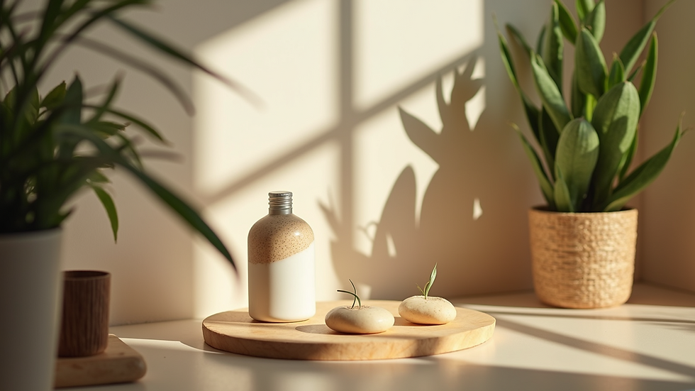 High angle view of a styled product shoot with natural light