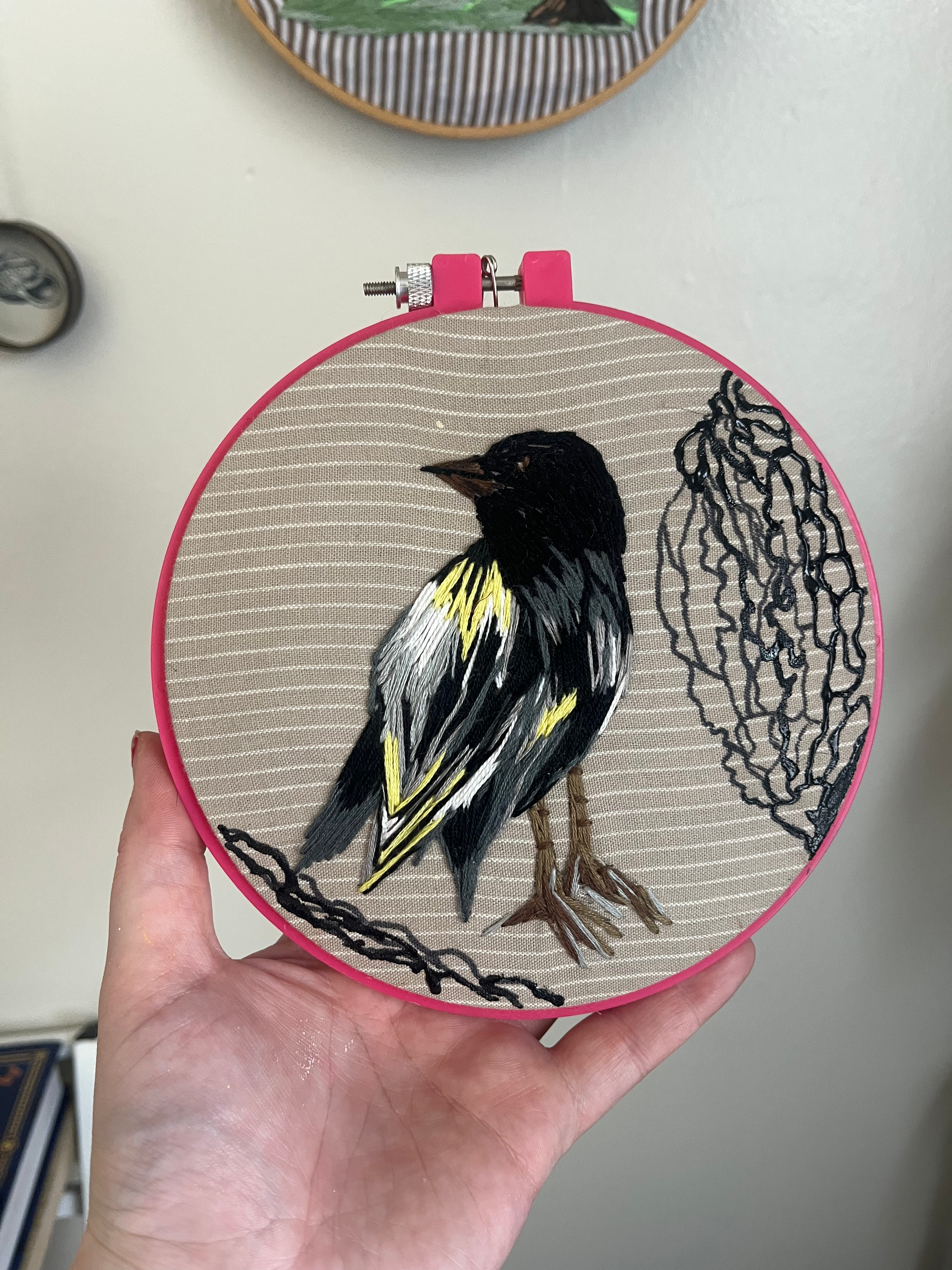 L Hoop: Oriole Bird Hoop with 3D paint details