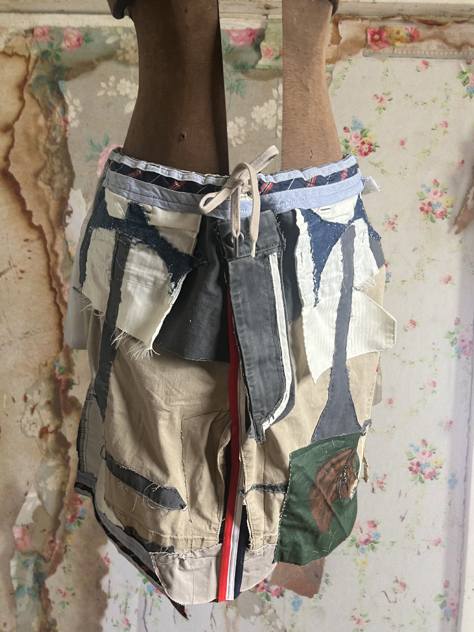 Sz 1X/2X: Deconstructed Preppy Patchwork Utility Kilt Skirt 