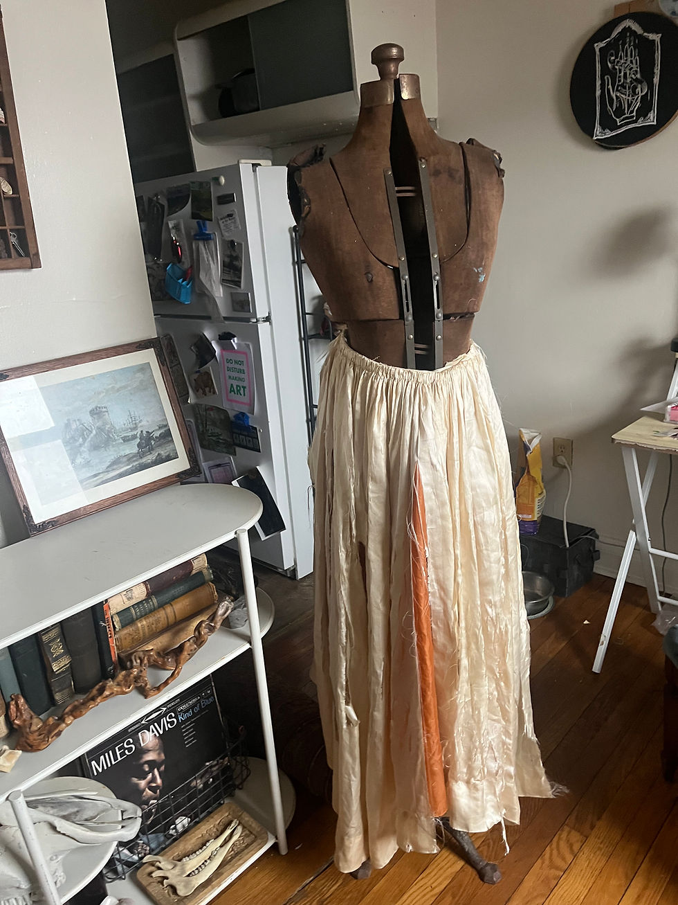 Thumbnail: Sz XXS/XS: Reworked Antique Tattered Silk Skirt 