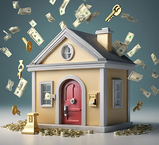 _3D style of a house with a key floating