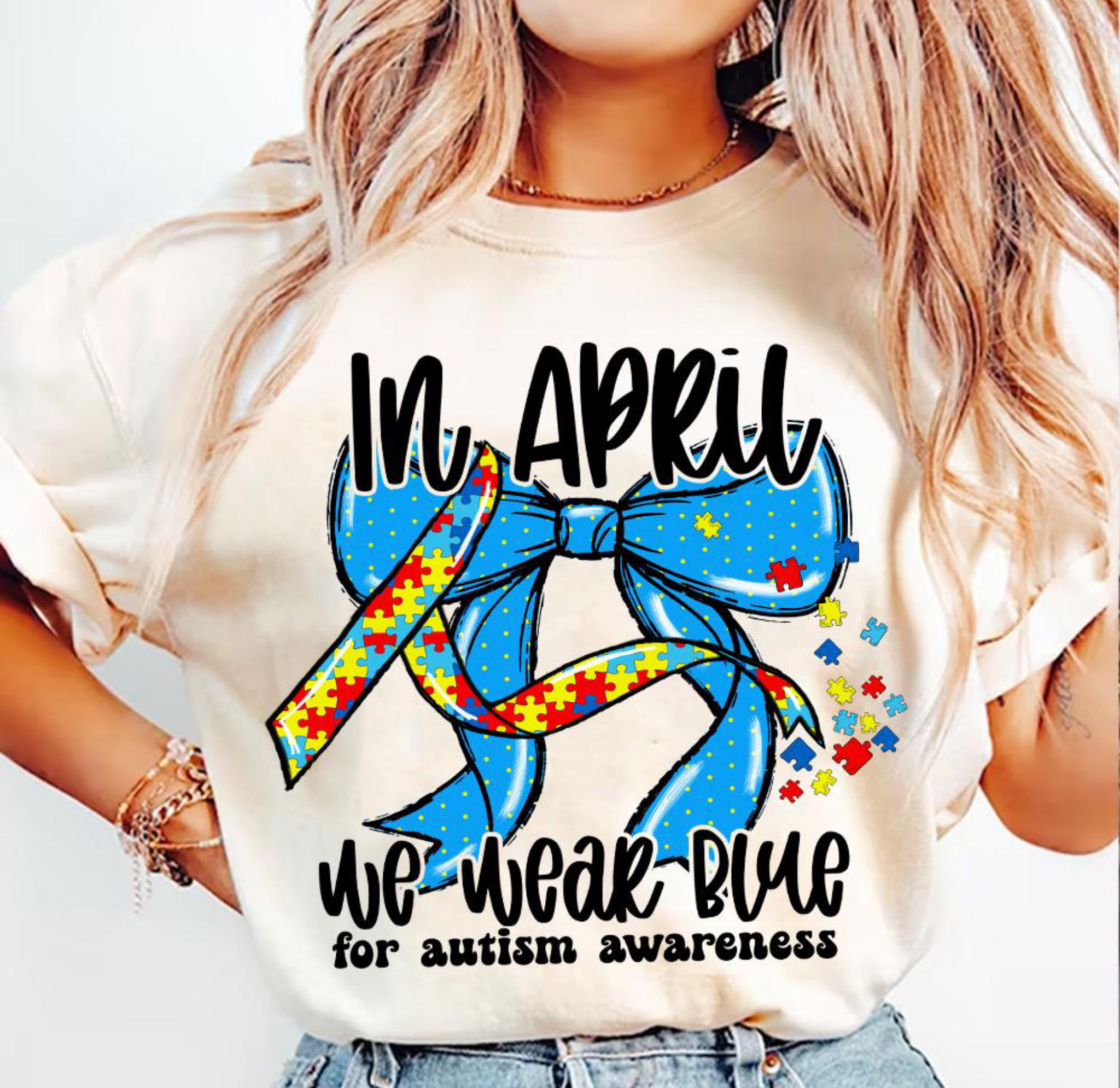 In April We Wear Blue - Autism Awareness Tshirt