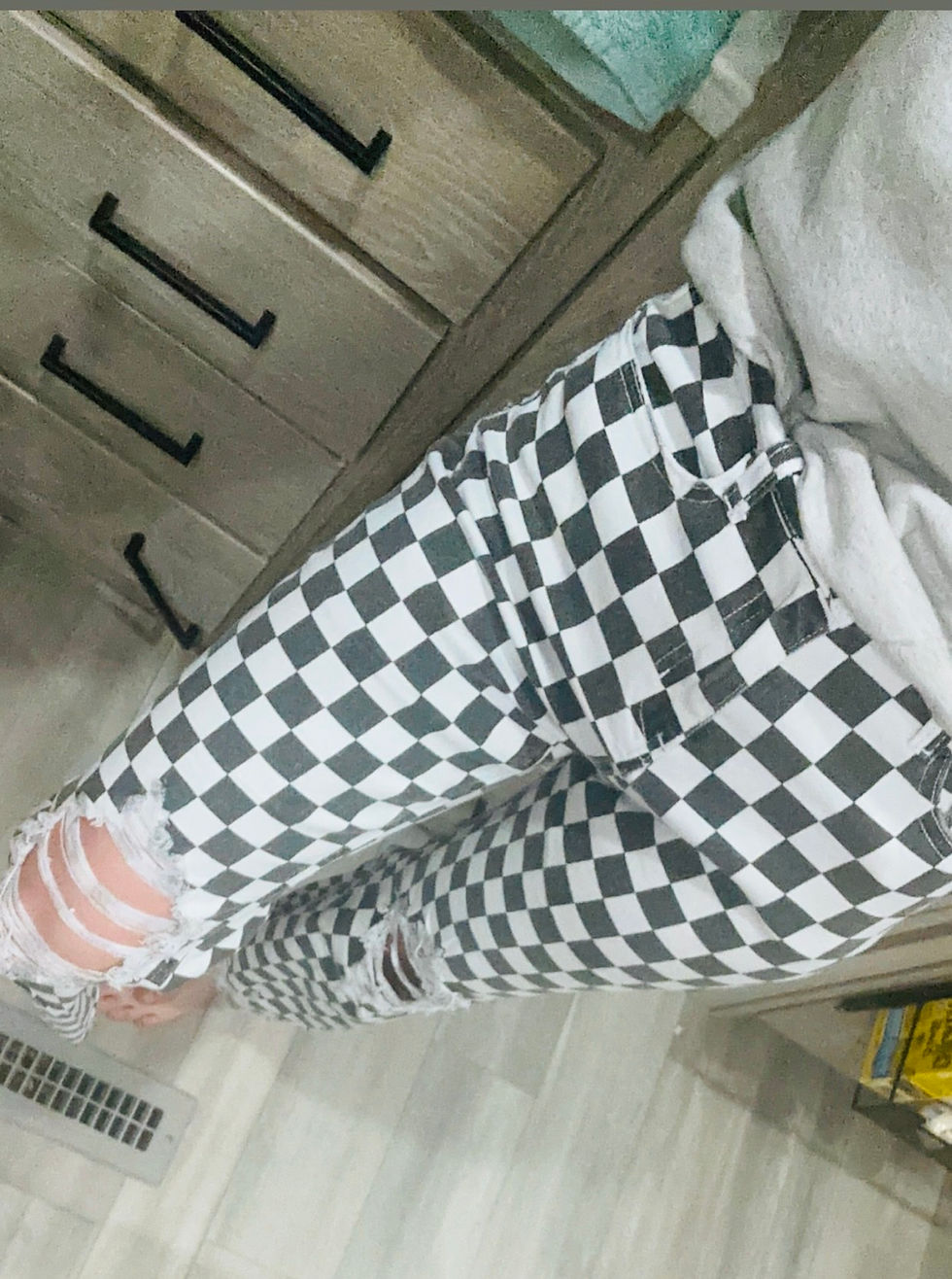 Thumbnail: Checkered Distressed Mid-Rise Pants 