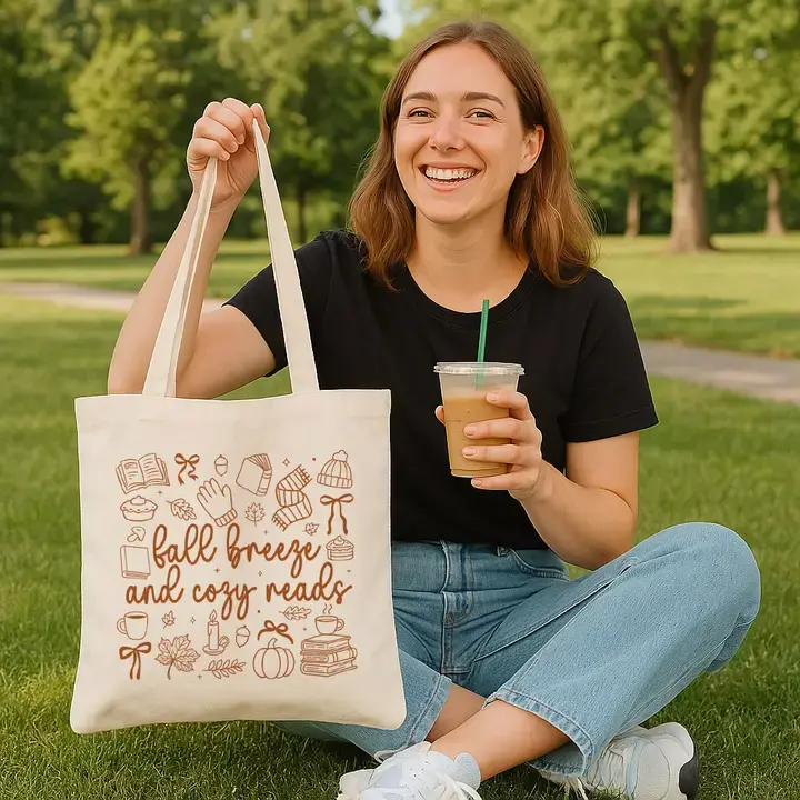Fall Book Lover Canvas Tote Bag