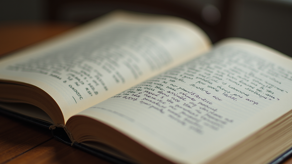 Close-up view of an open book with handwritten notes