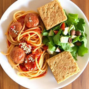 Spaghetti and Meatballs, Cesar Salad, Snickerdoodle Blondies.jpg