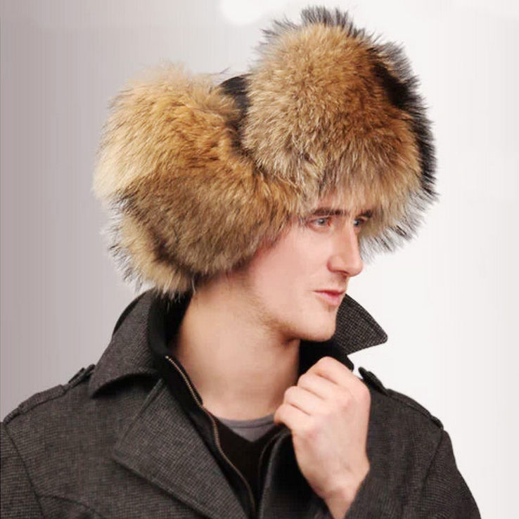 Thumbnail: Raccoon Fur Sheepskin Trapper Hat