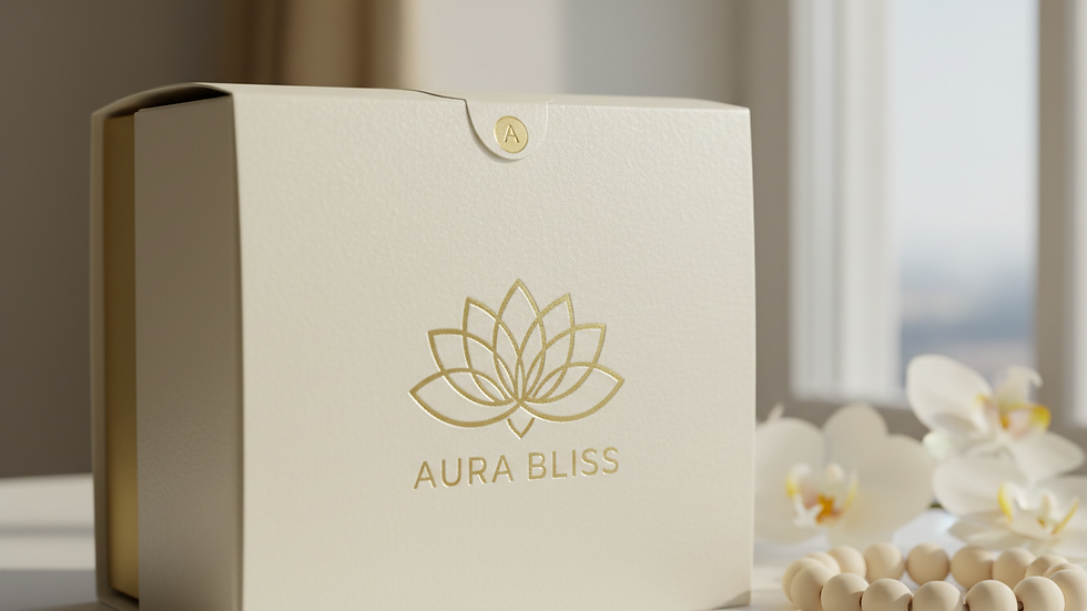 Close-up view of a custom paper box with elegant branding
