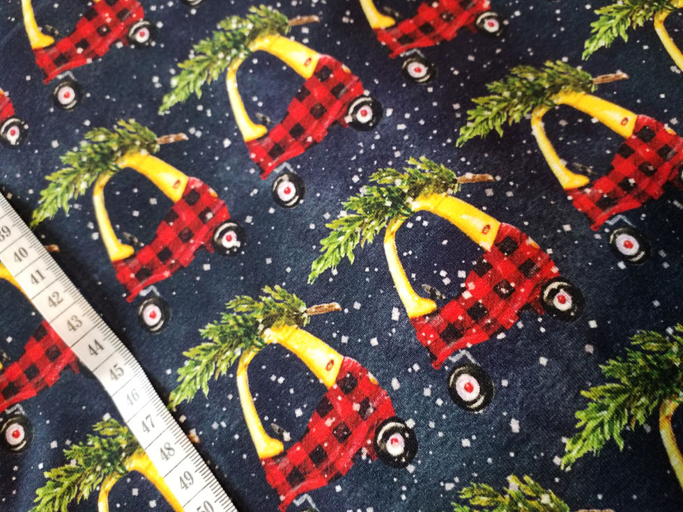 Thumbnail: Christmas tree on cars, cosy coupe, Cotton Elastane Jersey, 40cm piece