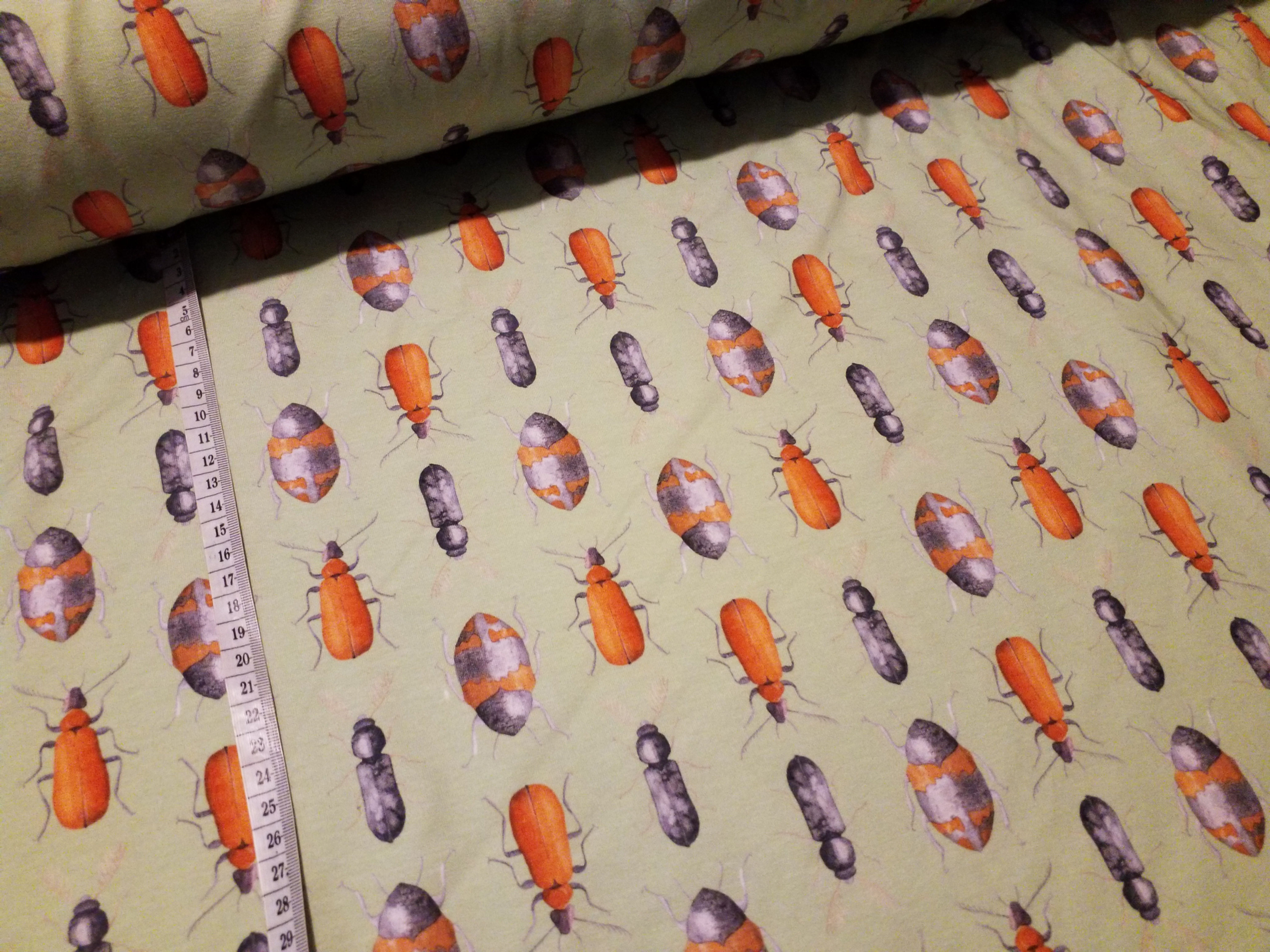 Bugs, insects, light green, cotton jersey