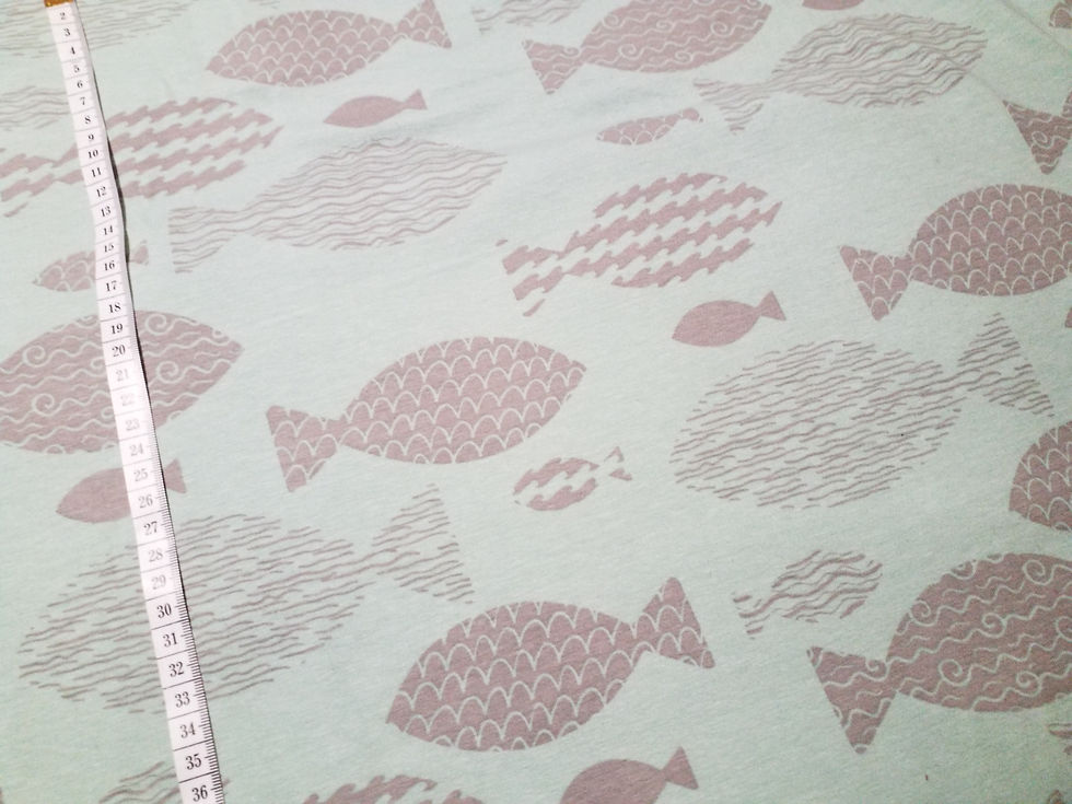 Fish, abstract fish, sea, mint, cotton jersey