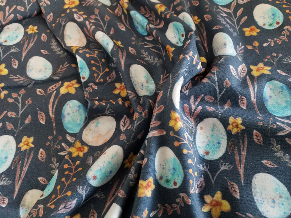 Thumbnail: Easter eggs, daffodils, Cotton Elastane Jersey, Oeko-tex