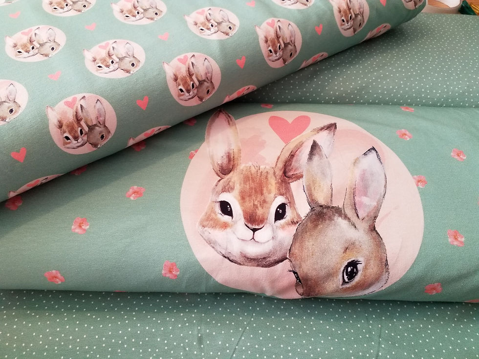 Thumbnail: Bunny and hearts, mint, easter, cotton jersey