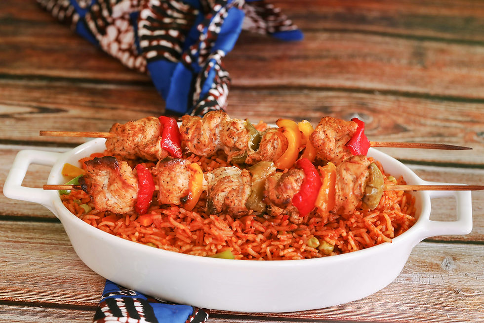 Eye-level view of a colorful traditional Rwandan dish