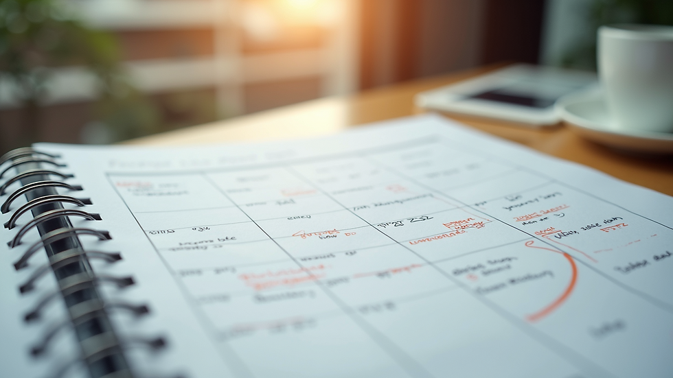 High angle view of a calendar with flexible work schedule notes