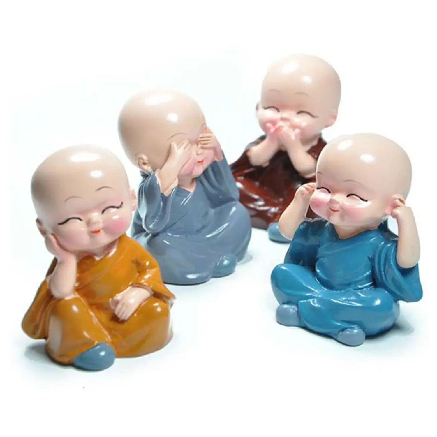 Para 5 Carbon Fibre Set Of 4 Buddha Monk Statues Miniature Figurines Showpiece F