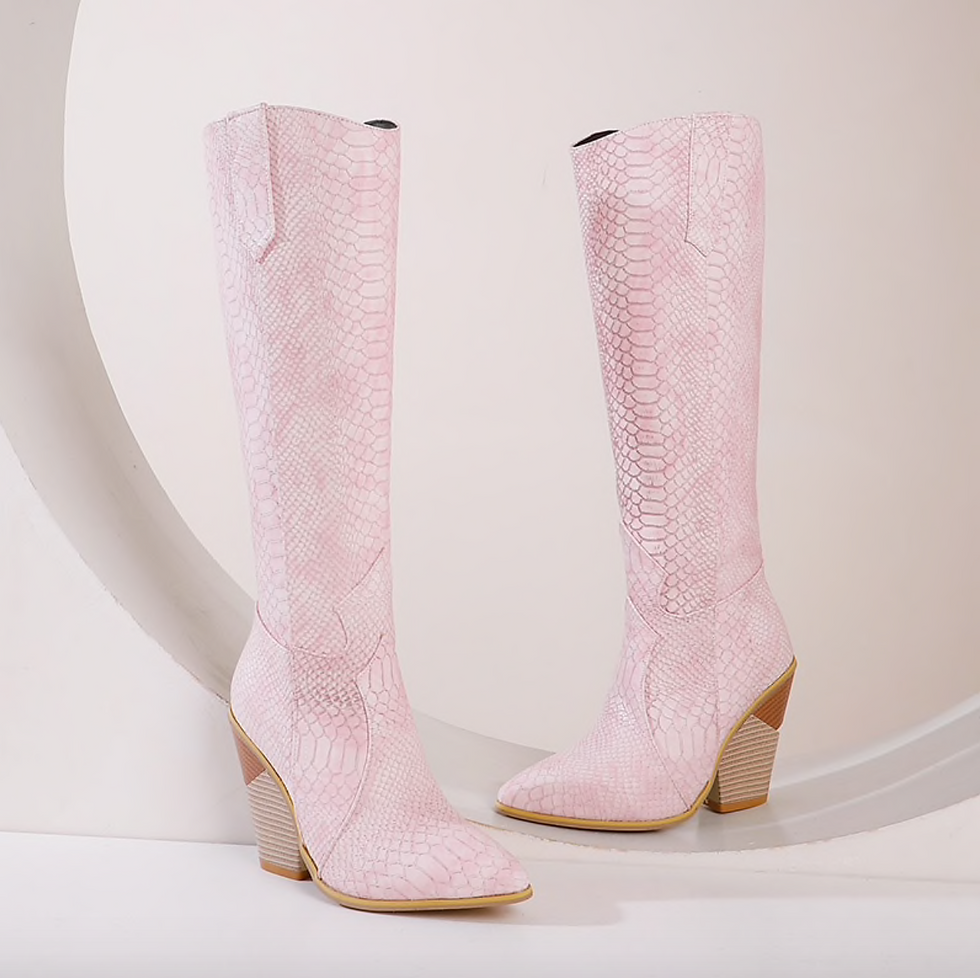 Thumbnail: Women's Textured Western Cowgirl Chunky Heel Knee High Boots