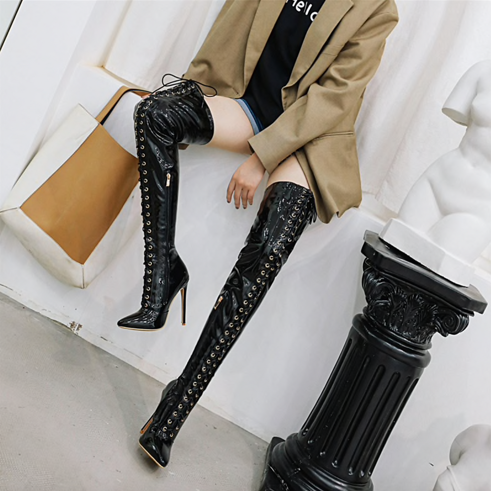 Thumbnail: Patent Lace up Thigh High Boots
