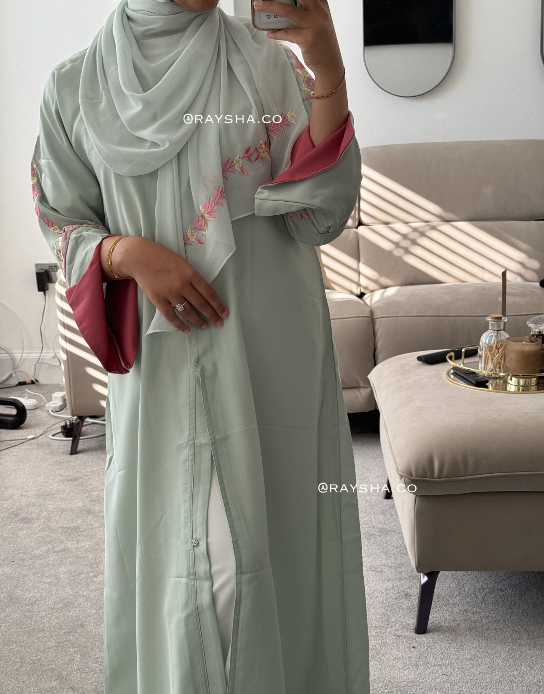 Sara Abaya- mint with pink & cream 