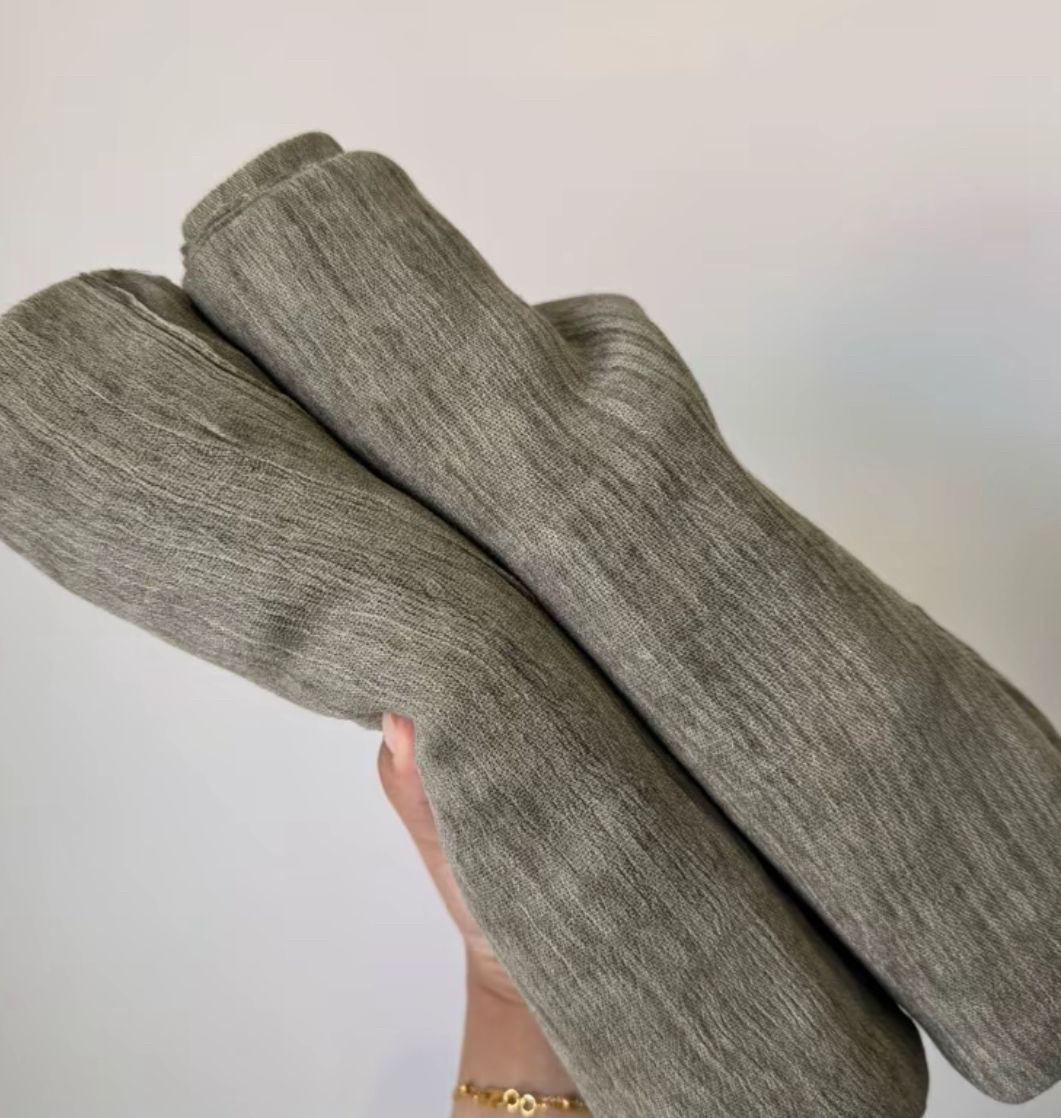 Textured Rayon crinkle - thyme green