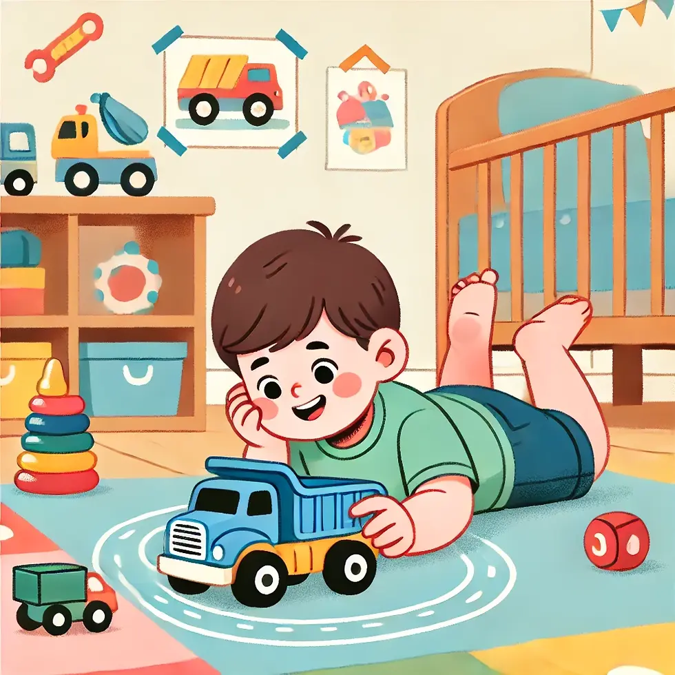 little boy playing with truck