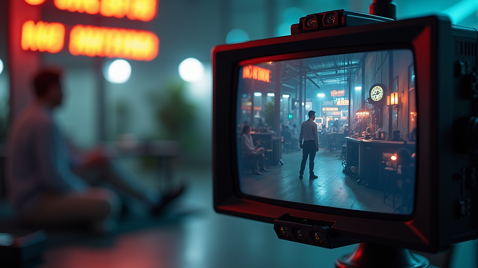 Eye-level view of a color grading monitor with film footage