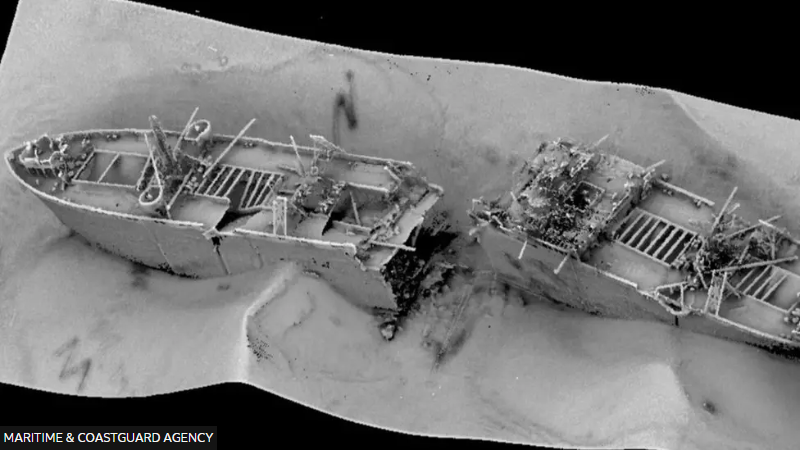 an underwater scan of the SS Richard Montgomery lying on a sandbank near Sheerness