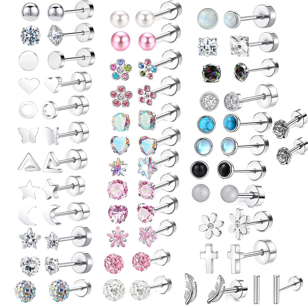 Implant Grade Titanium Threadless Push Pin Ear Studs for Tragus Helix Piercings