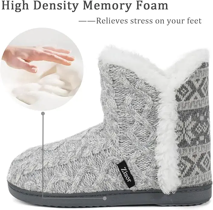 Thumbnail: Zizor Ladies Zephin Slipper Boots with Memory Foam & Fur Lining, Light Grey
