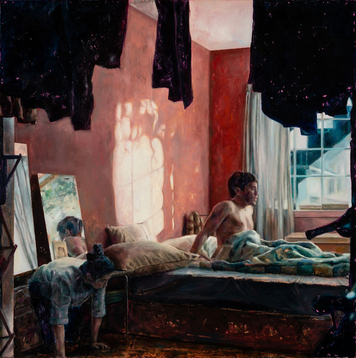 Figurative oil painting by visual artist Brian Sillman from the series Between the Joke and Me