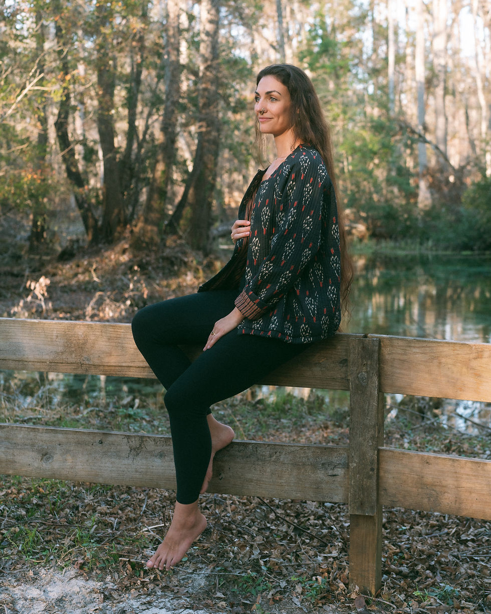Thumbnail: Daya Quilted Jacket ~ Black Ikat