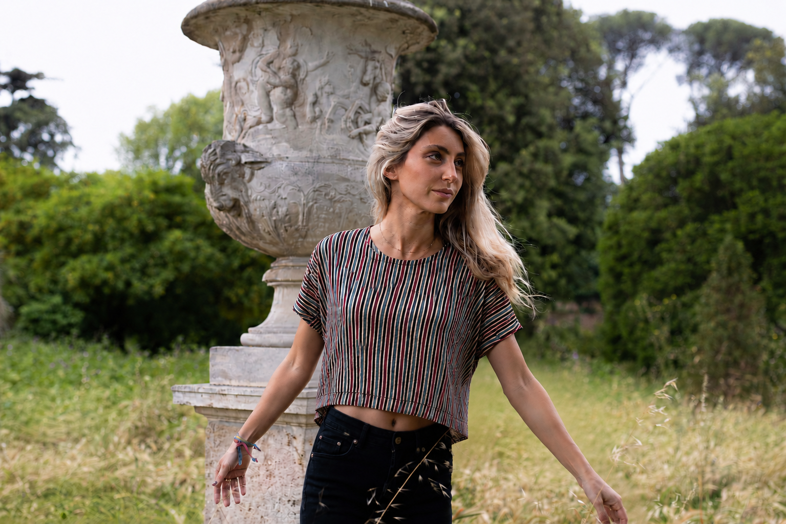 Modal Silk Crop Top ~ Stripes