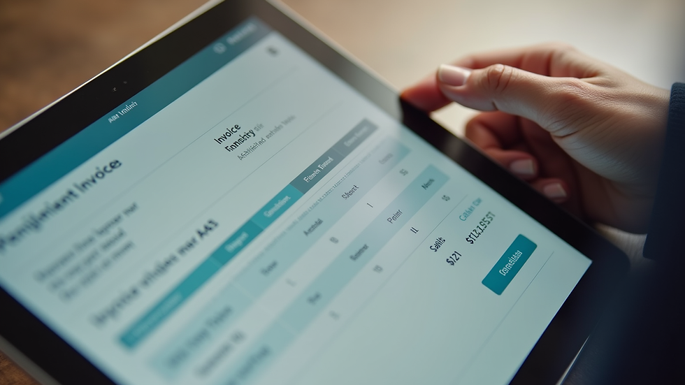 Close-up view of a tablet displaying an invoice financing application