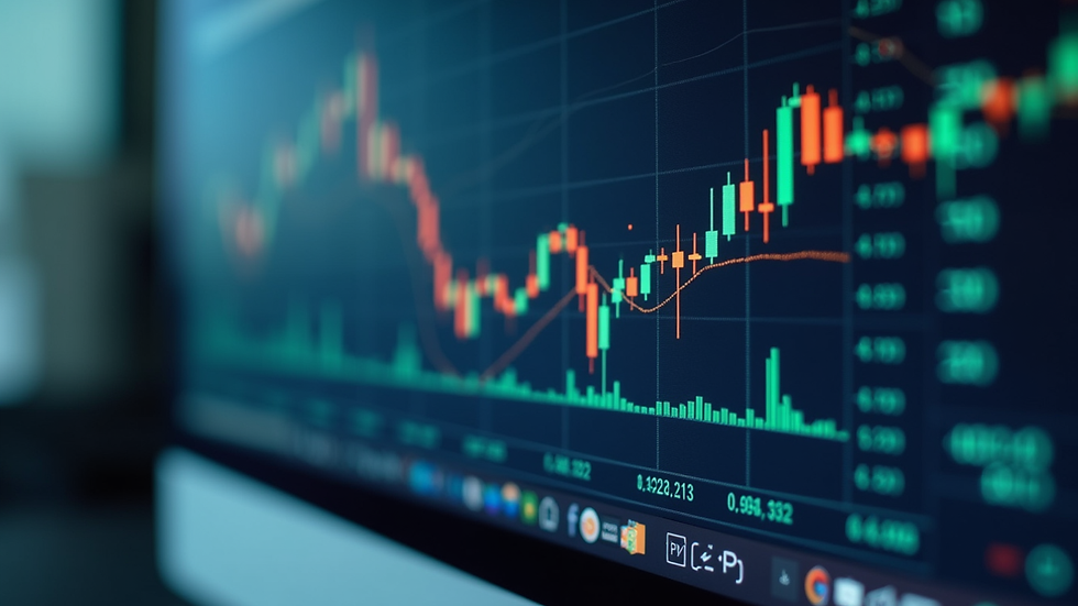 Close-up view of a computer screen showing financial data and charts