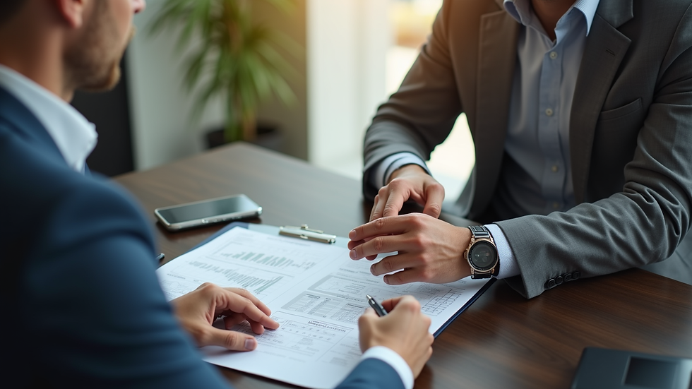 High angle view of a financial advisor explaining loan options to a business owner