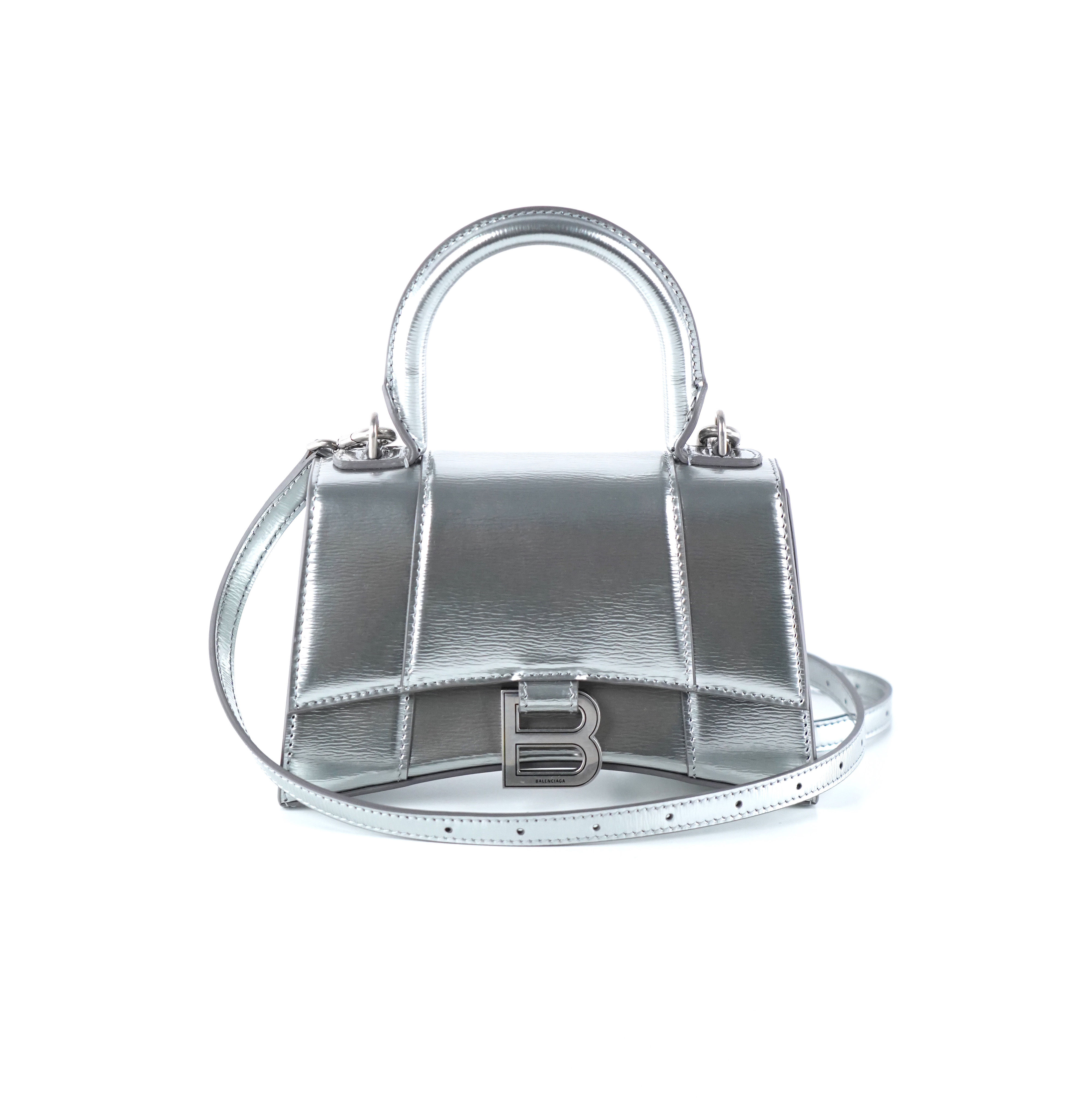 Balenciaga HOURGLASS XS HANDBAG IN SILVER