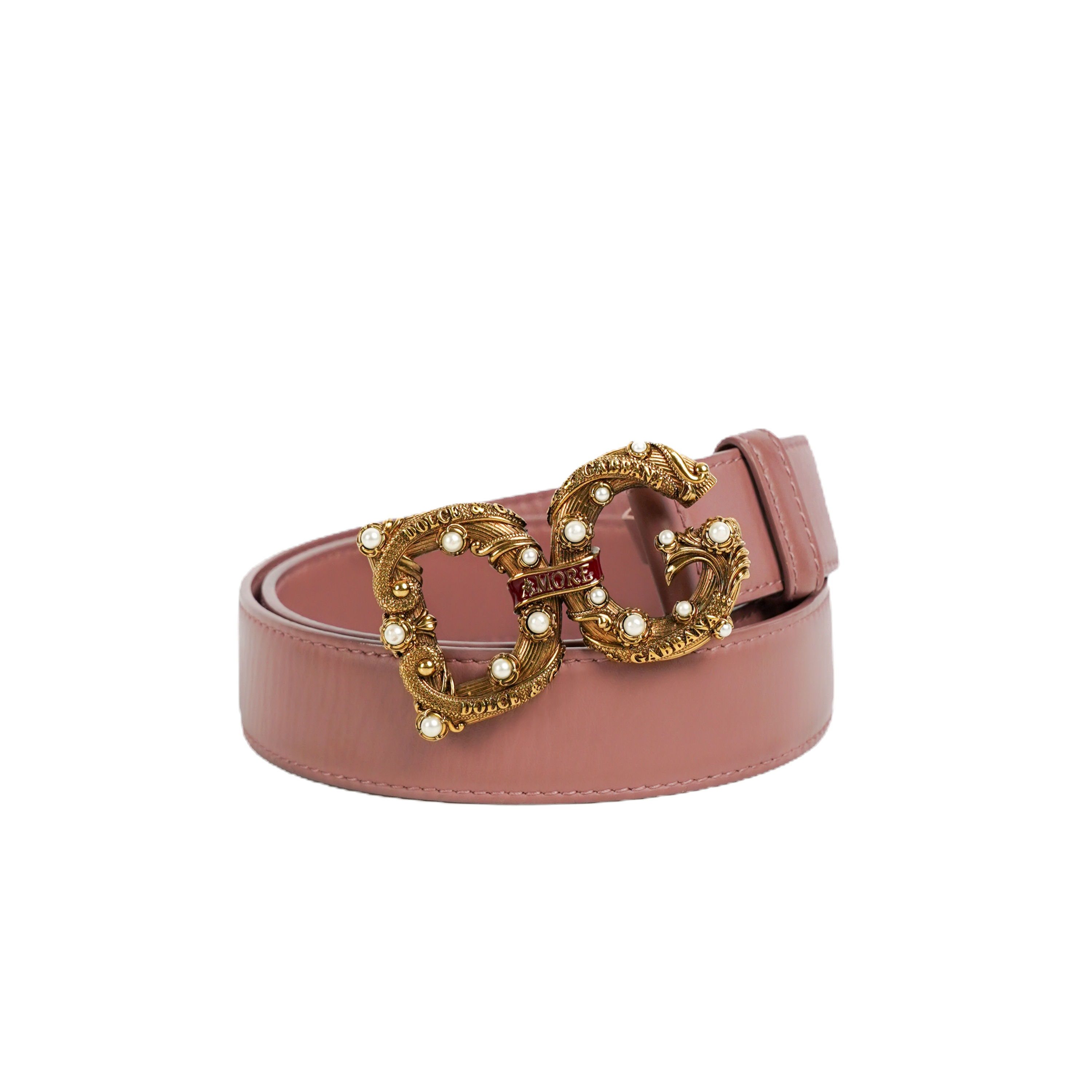 DOLCE & GABBANA  Belt Leather DG Amore Logo with Pearl Sz. 75