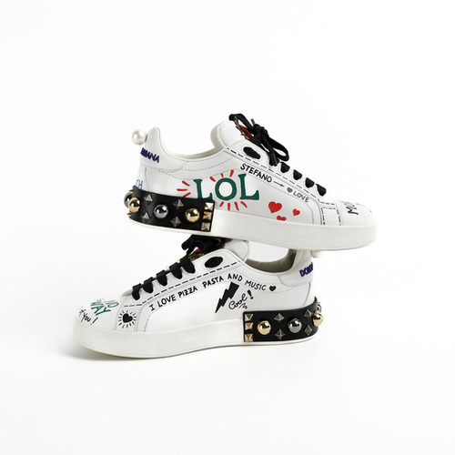 DOLCE GABBANA WHITE PRINTED SNEAKERS Cafebrandname